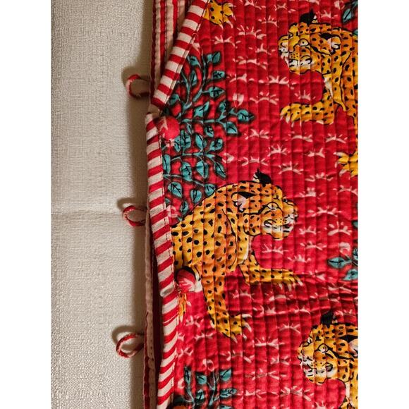 Artisan screen-print quilted jacket, jungle leopards, 100 % cotton, reversible - Picture 4 of 14